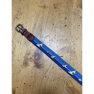 Sailing Leather Canvas Belt 40 Smathers & Branson Needlepoint Brass Buckle USA